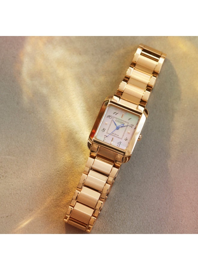 CITIZEN ساعة أنالوج نسائية إيكو درايف EW5603‑89Y، 28.4×21.5 مم بقرص من أم اللؤلؤ، سوار من الفولاذ المقاوم للصدأ الذهبي، مقاومة للماء حتى 50 م - Image 5